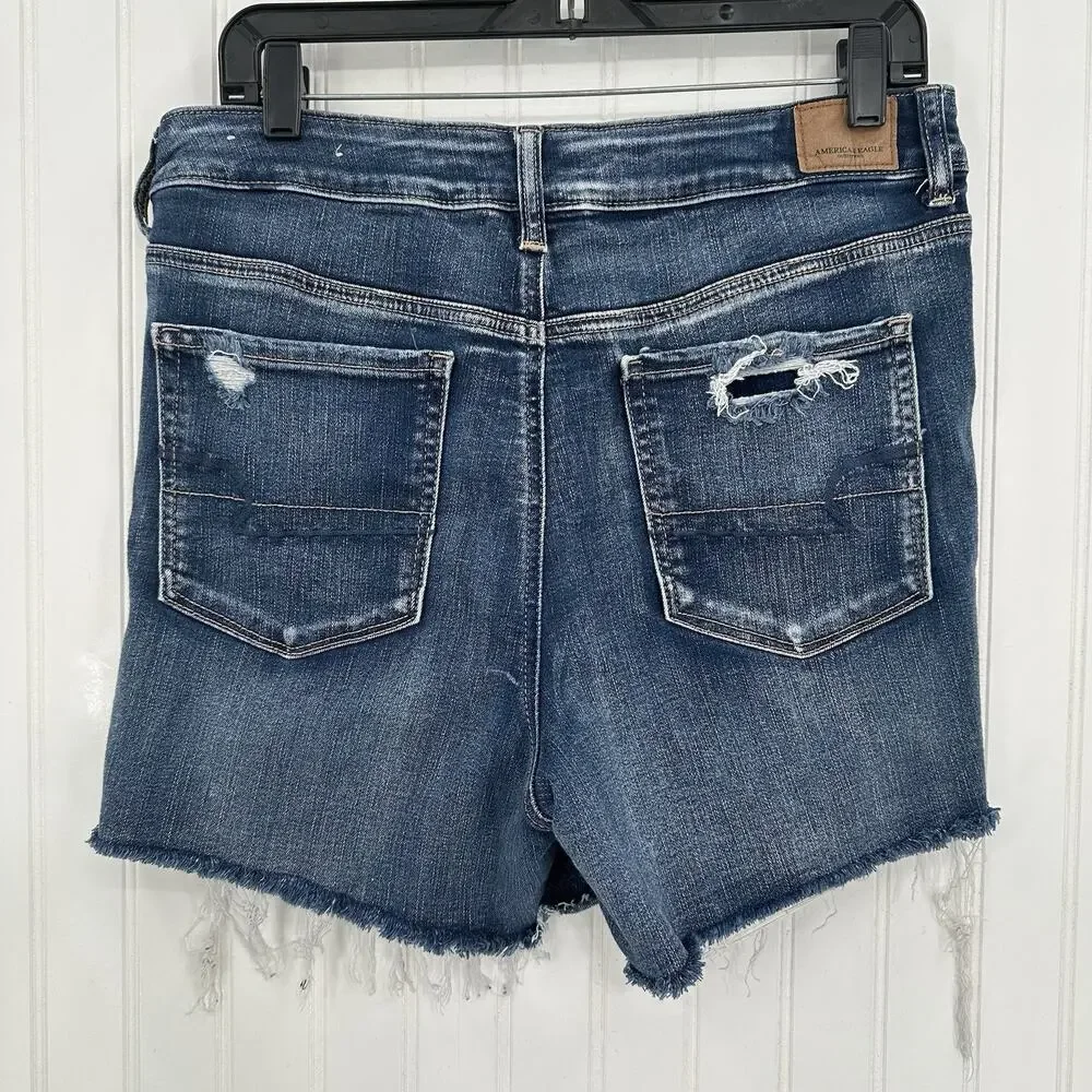 American Eagle Shorts Women 14 Hi Rise Shortie Next Level Blue Jean Denim Grunge